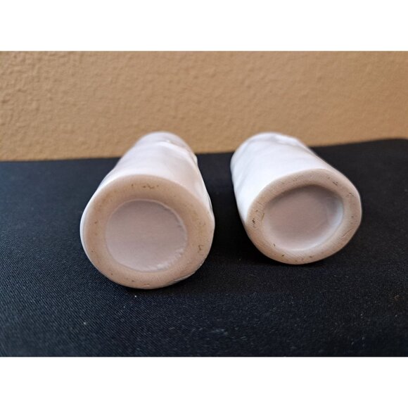 Pair Of White Ceramic Flower Bud Vases With Raised Floral Design - Picture 5 of 8